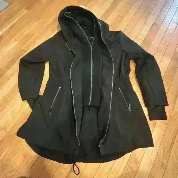 French Connection Women's 1X Black Hooded Overcoat Jacket Fall Winter - Picture 1 of 10